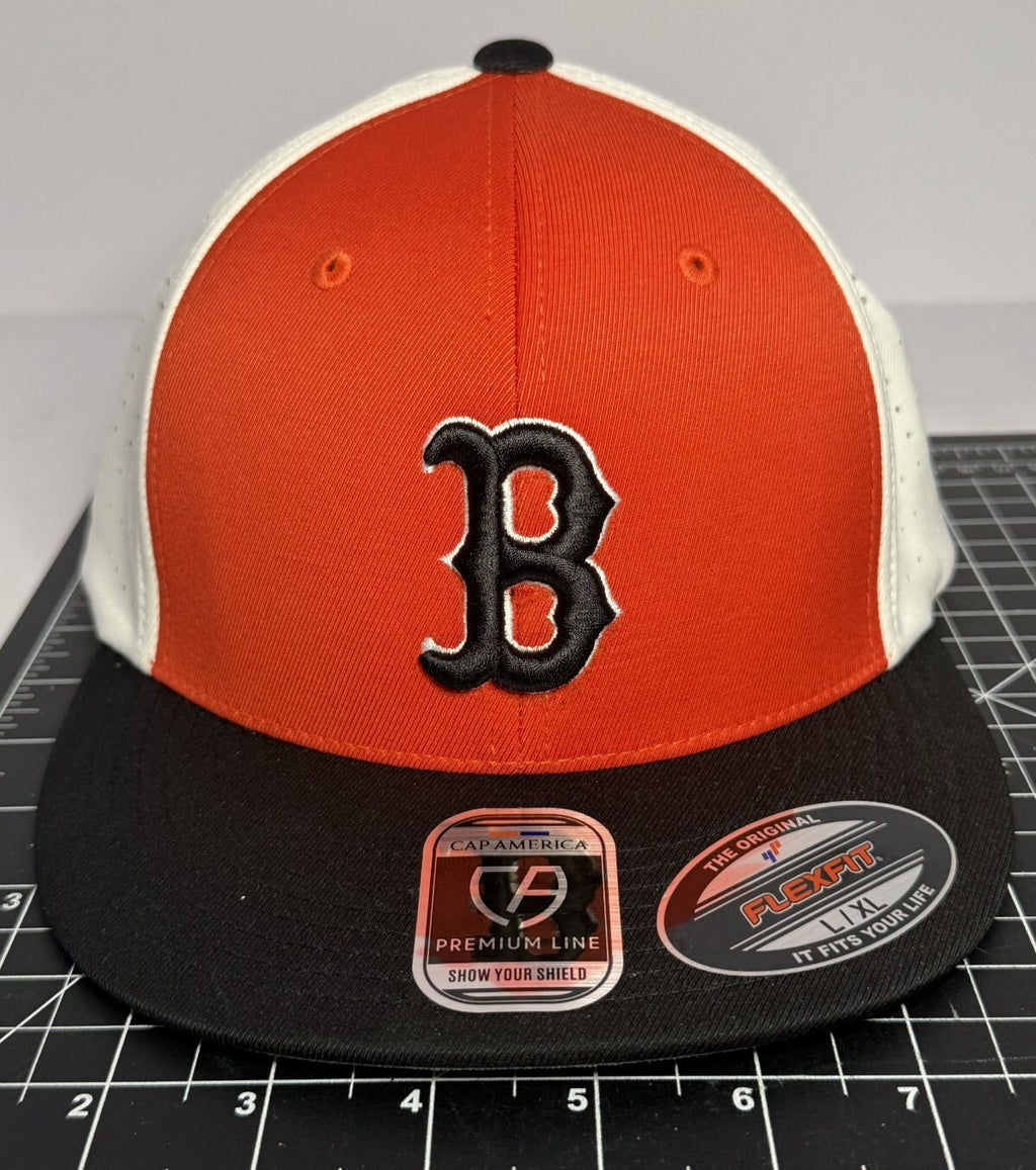 Cap America Premium Line Boston Red Sox Flexfit Hat Sz L/XL - Orange/White