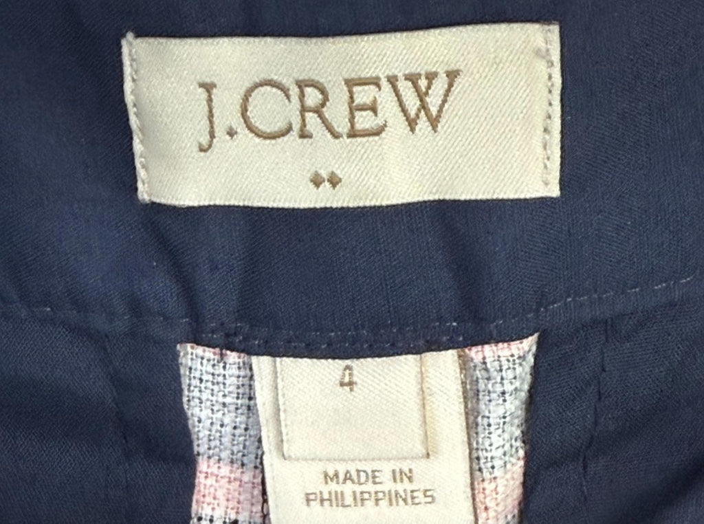 J Crew Striped Womens Shorts Size 4 Preppy Mid Rise 100% Cotton Dark Blue Coral