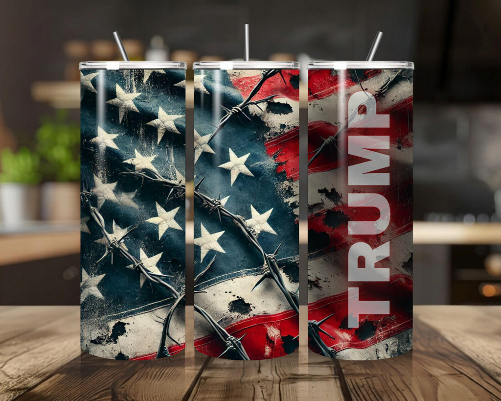 20 oz Trump Flag Stainless Steel Tumbler with Lid, Straw - Patriotic