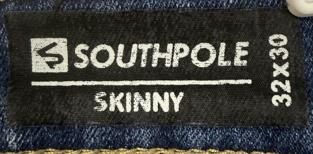 Southpole Jeans Mens 32 x 30 Skinny Distressed Stretch Blue Denim Skater