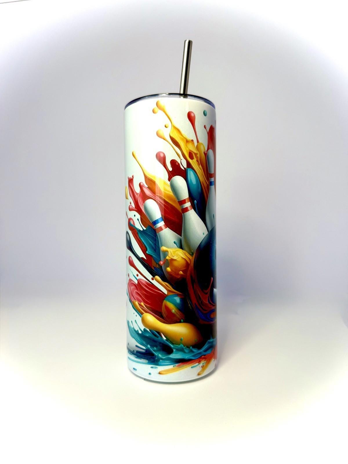 20 oz Color Splash Bowling Stainless Steel Tumbler with Lid, Straw