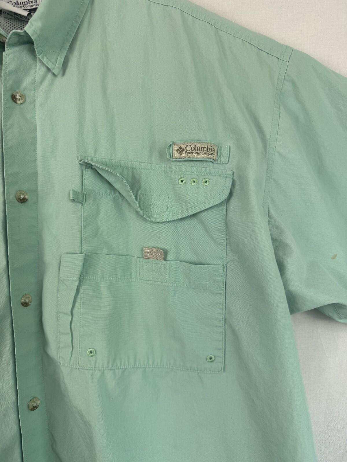 Columbia PFG 2XL XXL Solid Short Sleeve Button-Down Shirt Green Fishing Pockets