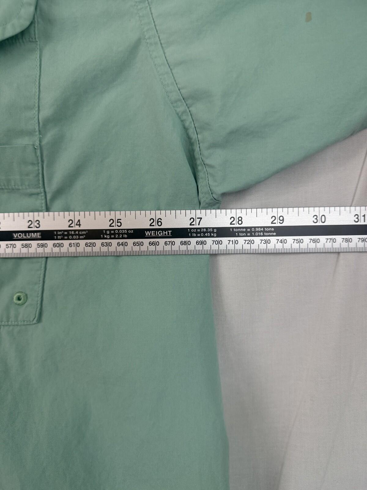 Columbia PFG 2XL XXL Solid Short Sleeve Button-Down Shirt Green Fishing Pockets