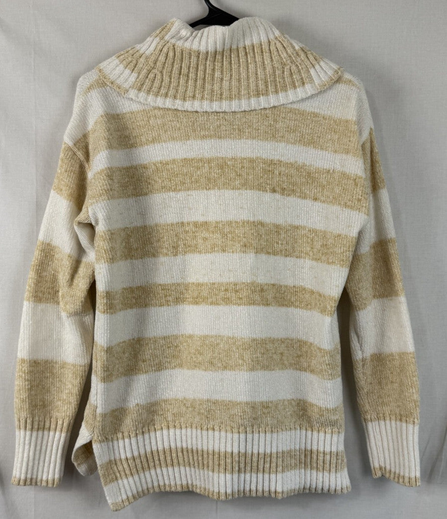 Calvin Klein Striped Turtleneck Sweater Womens XS Tan White Knit - Soft and Cozy