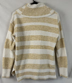 Calvin Klein Striped Turtleneck Sweater Womens XS Tan White Knit - Soft and Cozy