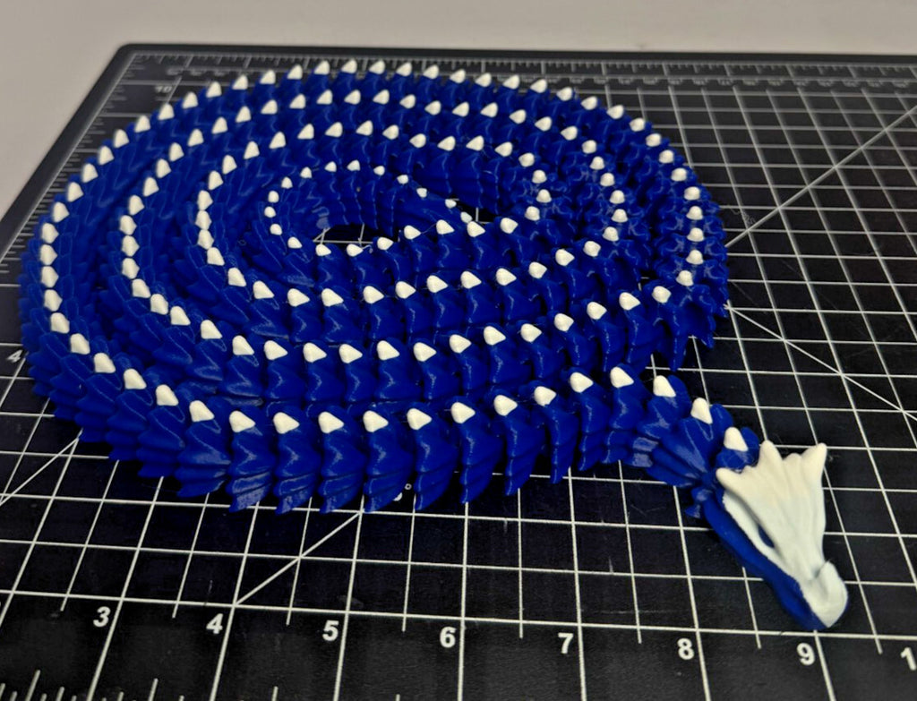3D Printed LONG Dragon/Snake - PLA - Blue and White - 5 Feet 4 Inches