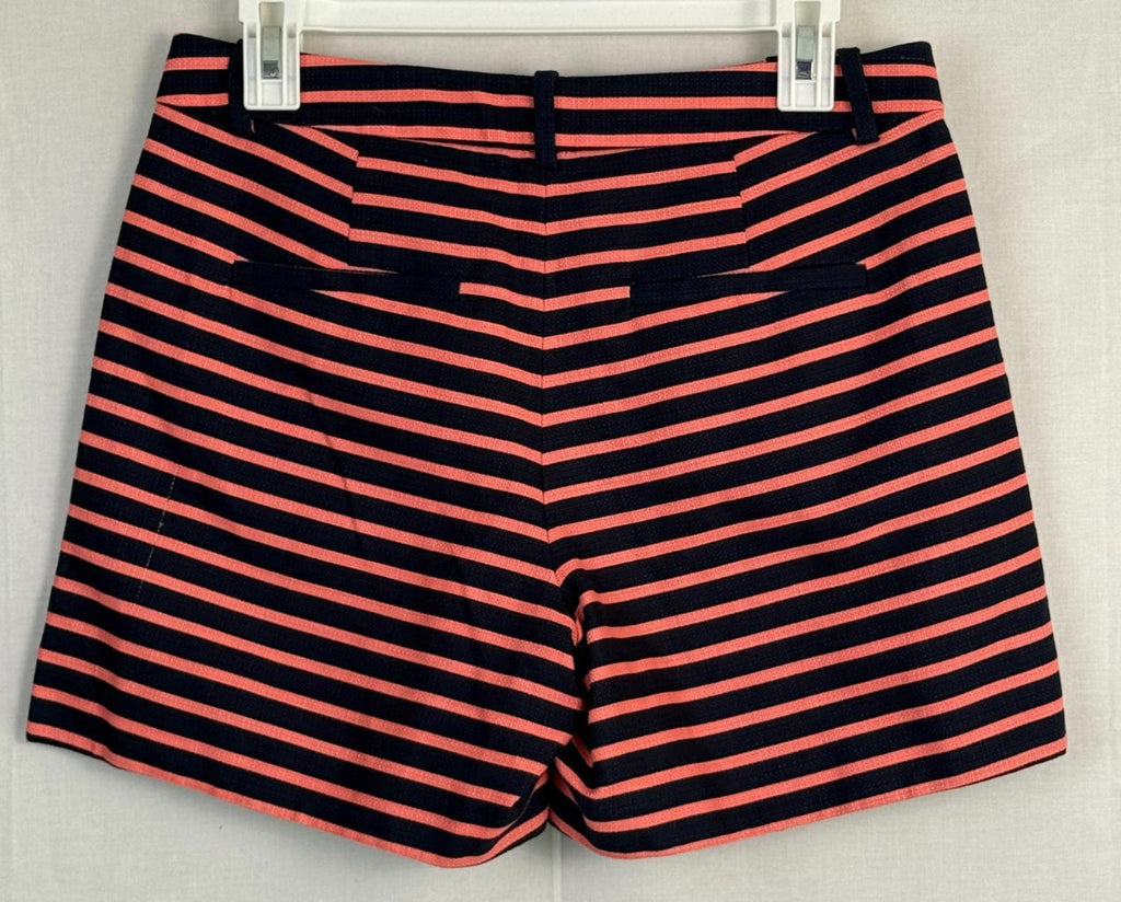 J Crew Striped Womens Shorts Size 4 Preppy Mid Rise 100% Cotton Dark Blue Coral