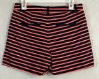 J Crew Striped Womens Shorts Size 4 Preppy Mid Rise 100% Cotton Dark Blue Coral