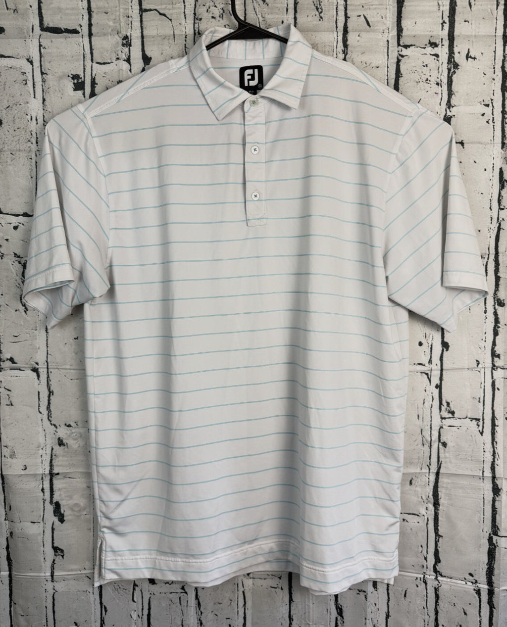 FJ FootJoy Polo Shirt Mens Size XL Light Blue Striped Casual Golf Short Sleeve