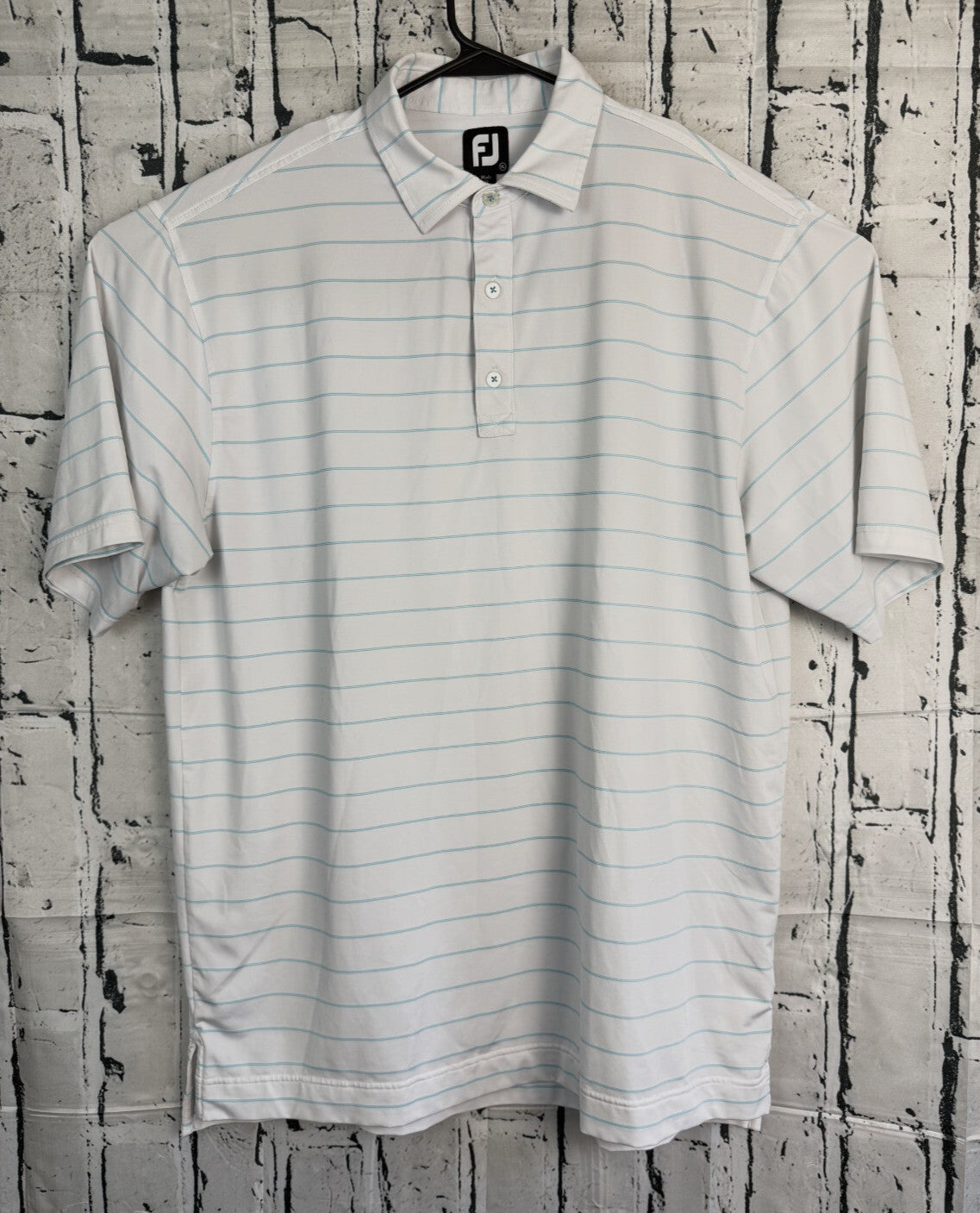 FJ FootJoy Polo Shirt Mens Size XL Light Blue Striped Casual Golf Short Sleeve