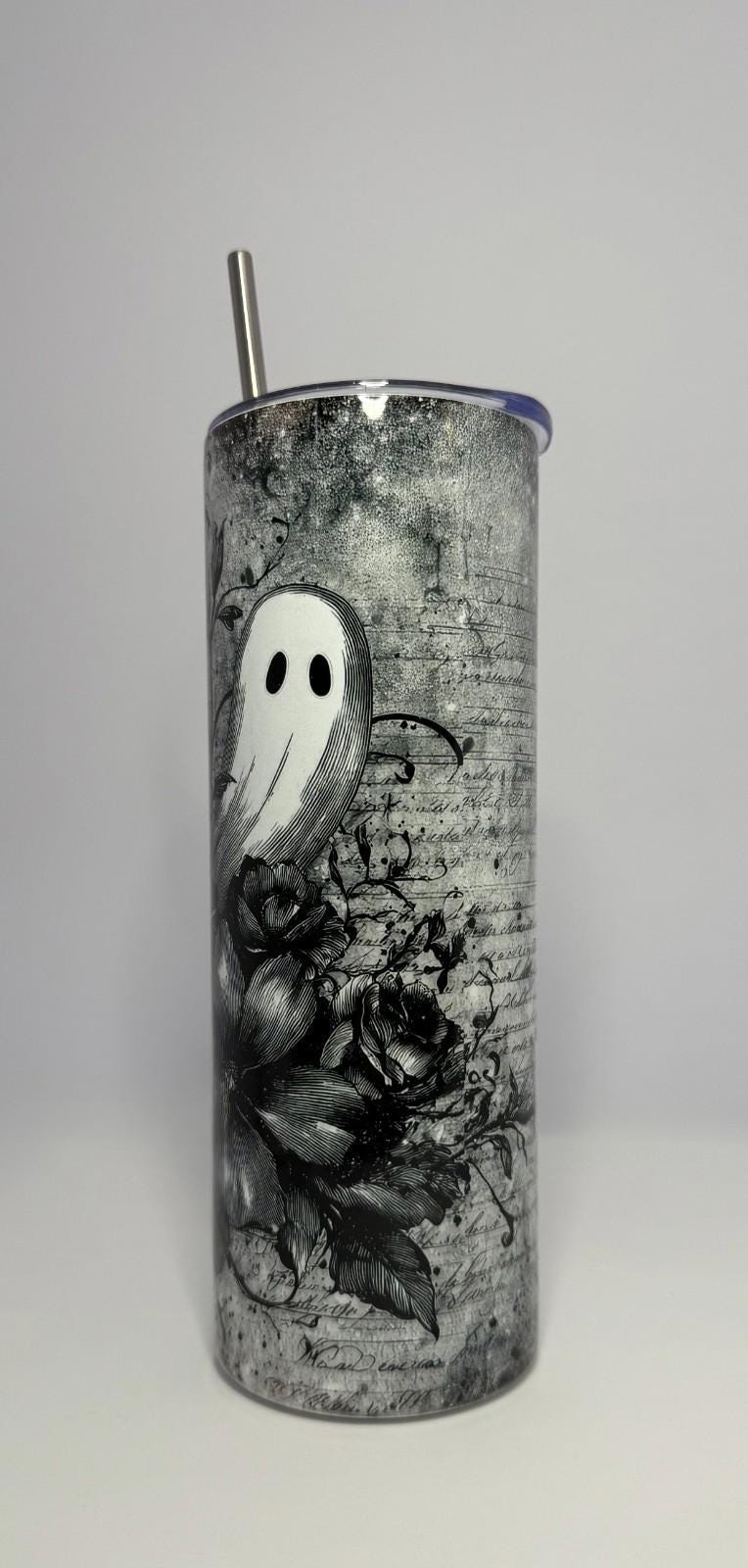 20 oz Ghost Flower Stainless Steel Tumbler with Lid, Straw