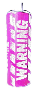 20 oz Neon Pink Danger Warning Stainless Steel Tumbler with Lid, Straw