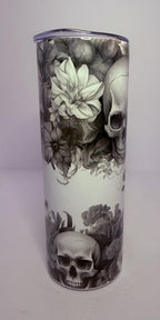 20 oz Customizable Skulls and Flowers Stainless Steel Tumbler with Lid, Straw