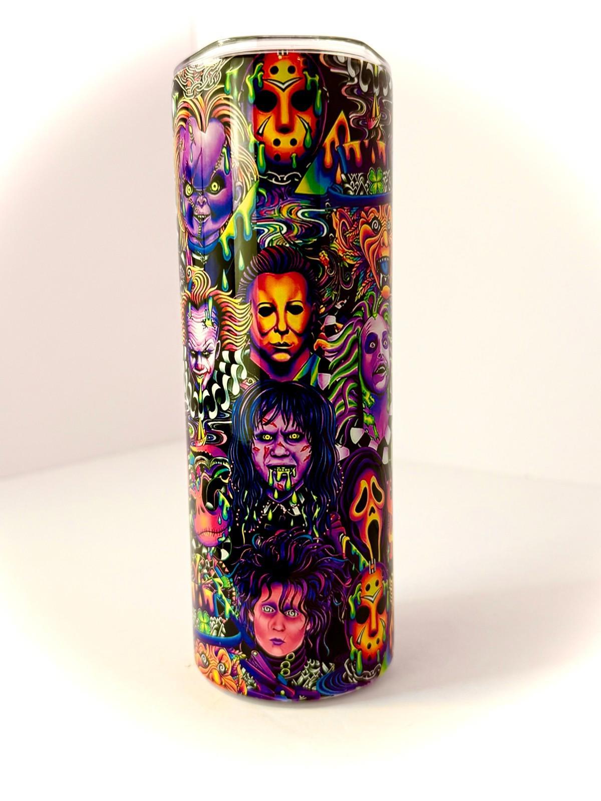 20 oz Blacklight Horror Stainless Steel Tumbler with Lid, Straw Halloween