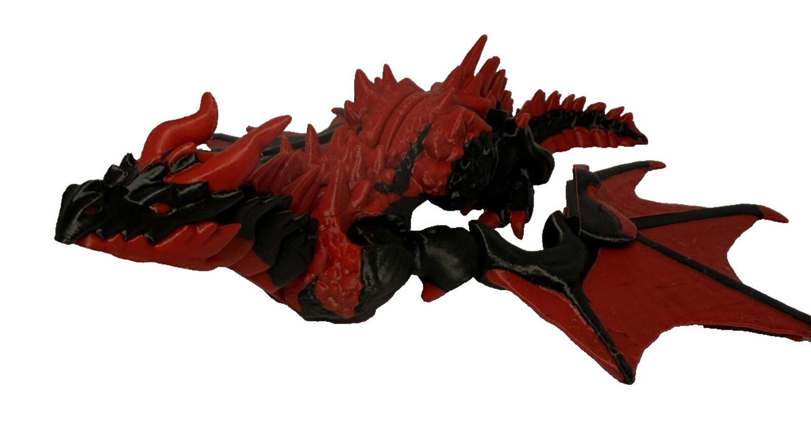 3D Printed Winged Dragon -PLA- Black and Red - 12 inches Long - Articulated