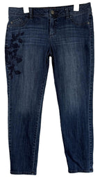 ELLE Jeans Womens 14 Embroidered Floral Skinny Stretch Denim No Front Pockets