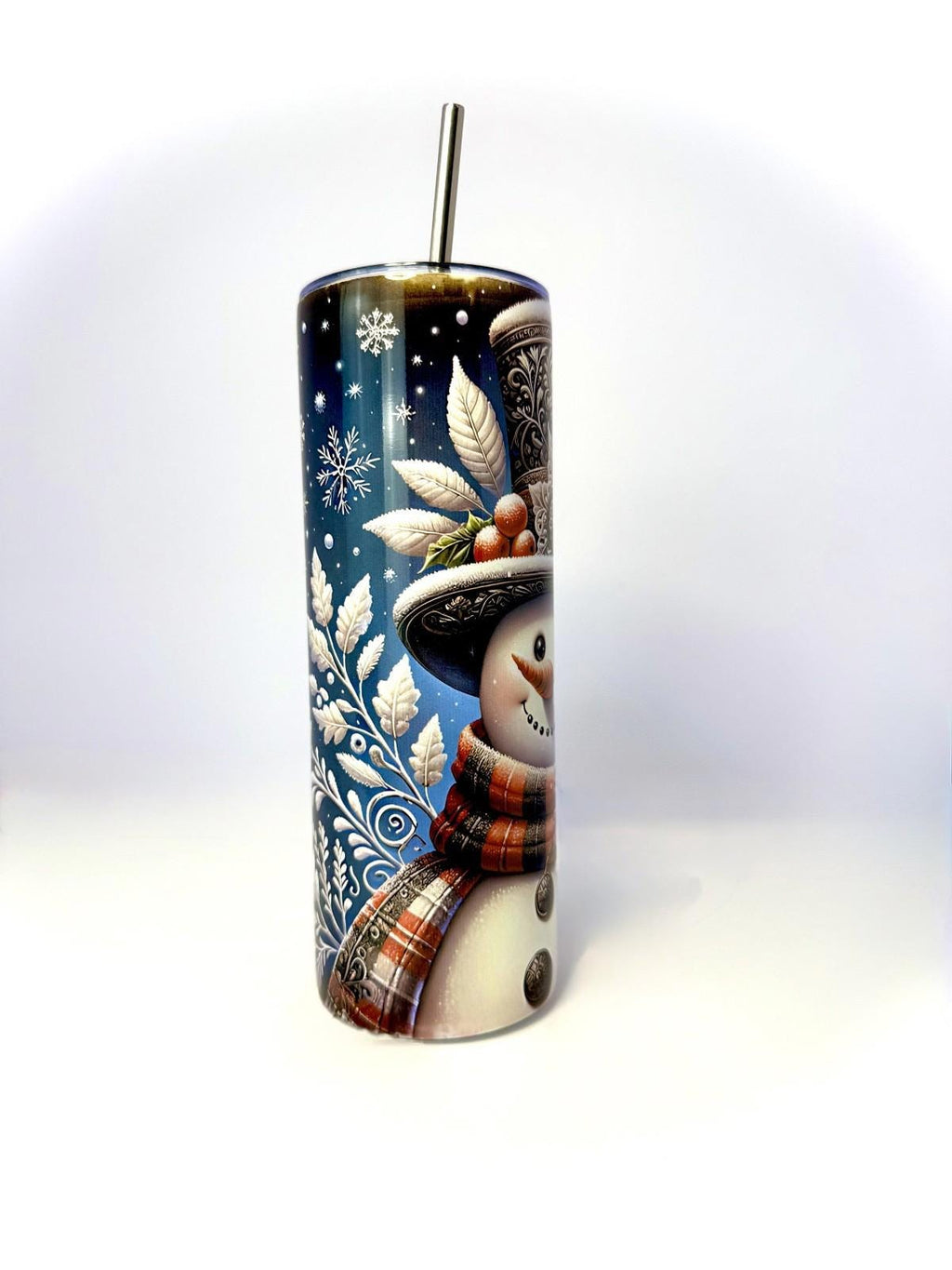 20 oz Snowman Stainless Steel Tumbler with Lid, Straw