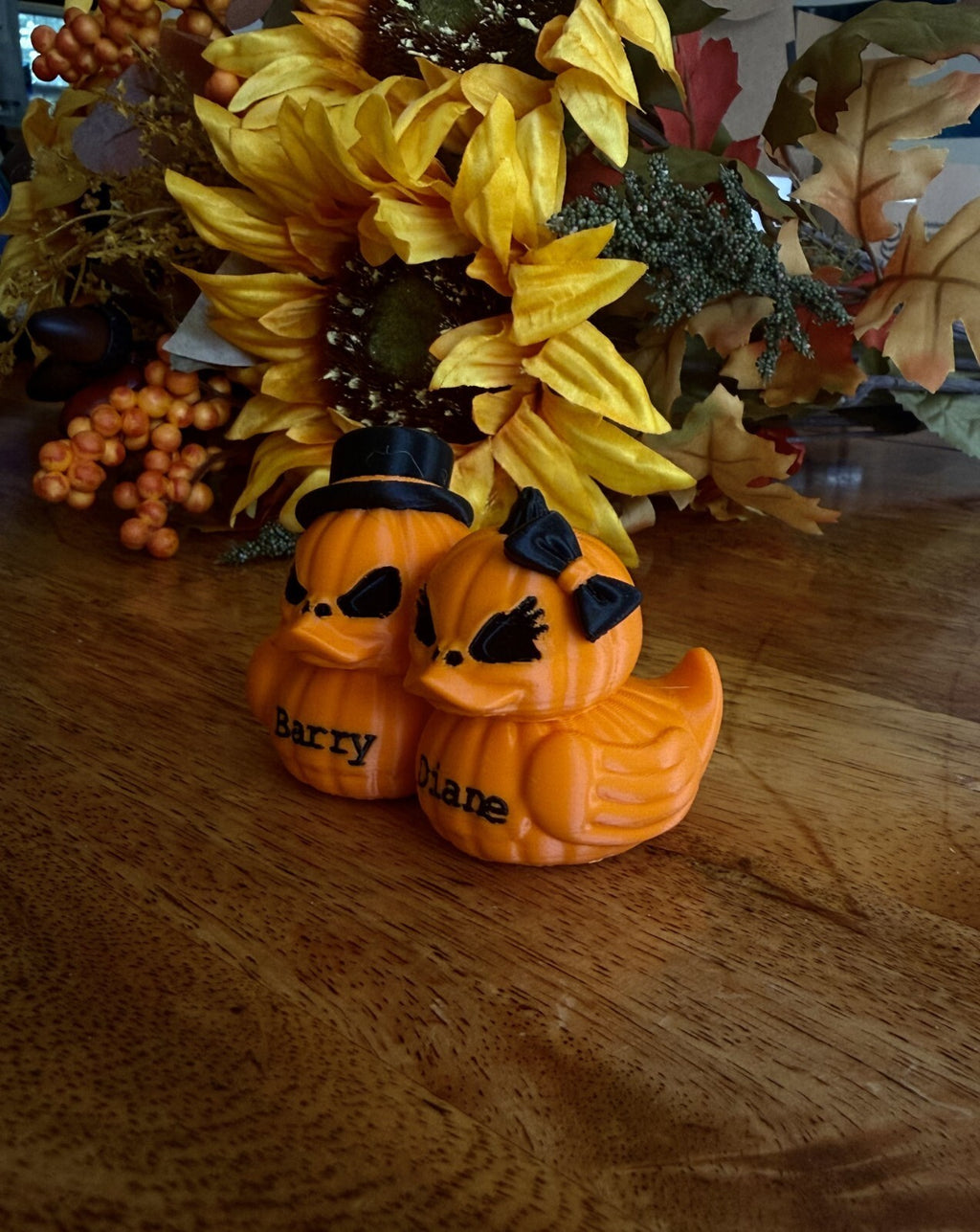 3d Printed Pumpkin Couples Ducks - Personalized - 2 1/5 Inch Tall - Halloween
