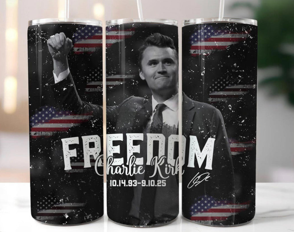 20 oz Charlie Kirk Stainless Steel Tumbler with Lid, Straw