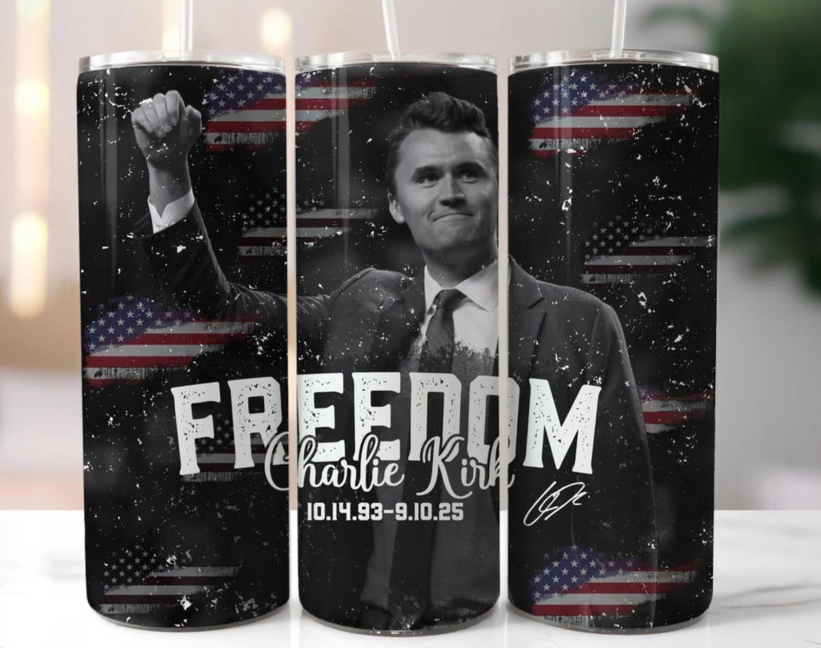 20 oz Charlie Kirk Stainless Steel Tumbler with Lid, Straw