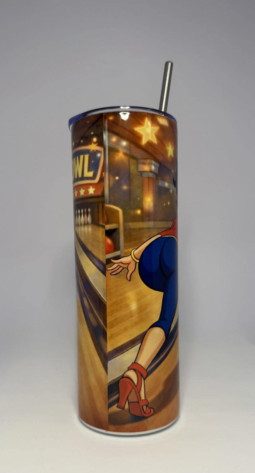 20 oz Betty Boop Bowling Stainless Steel Tumbler with Lid, Straw