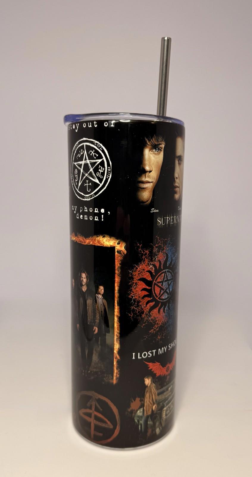 20 oz Supernatural Stainless Steel Tumbler with Lid, Straw