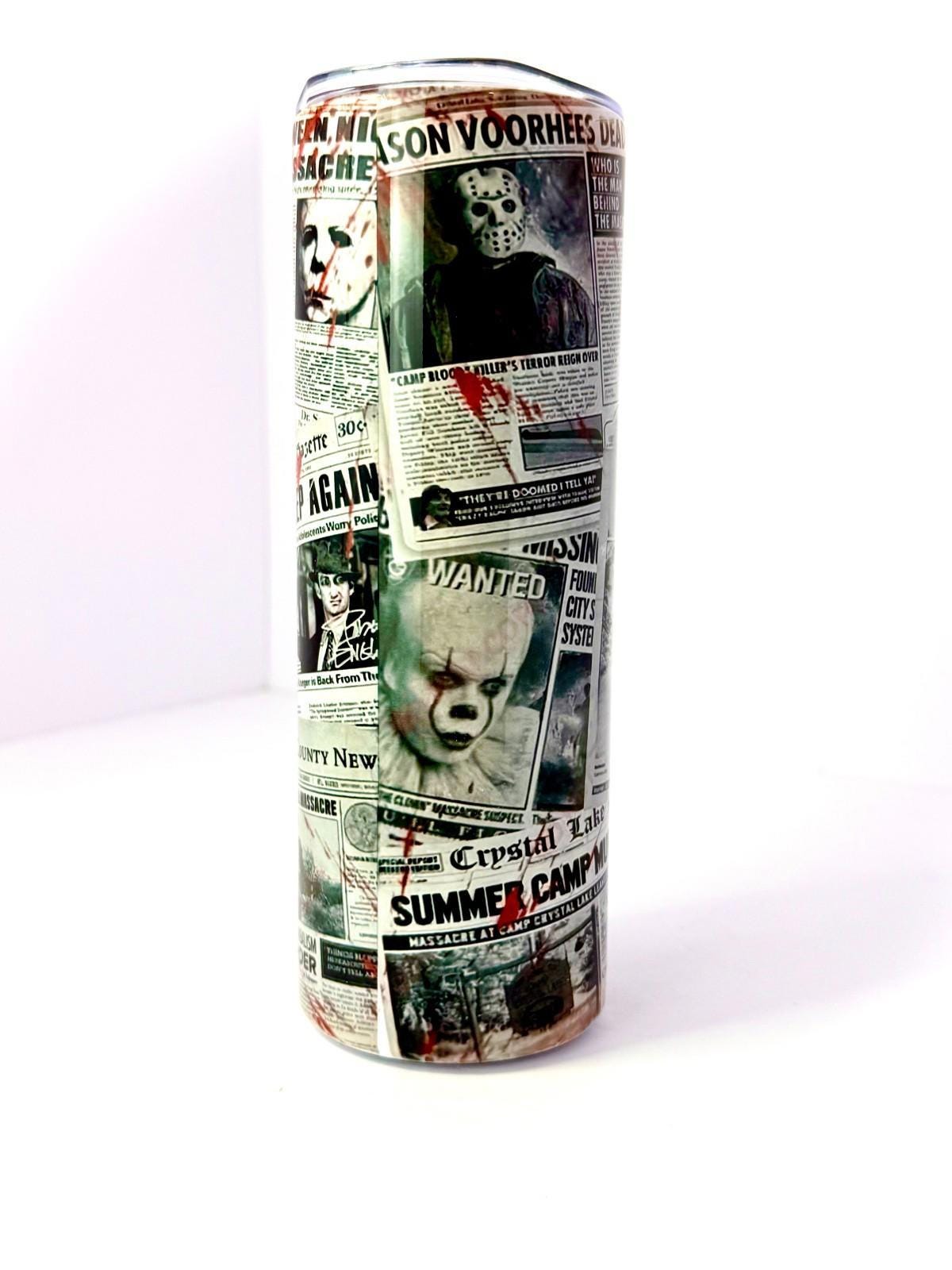 20 oz Horror Movie Girl Stainless Steel Tumbler with Lid, Straw Halloween
