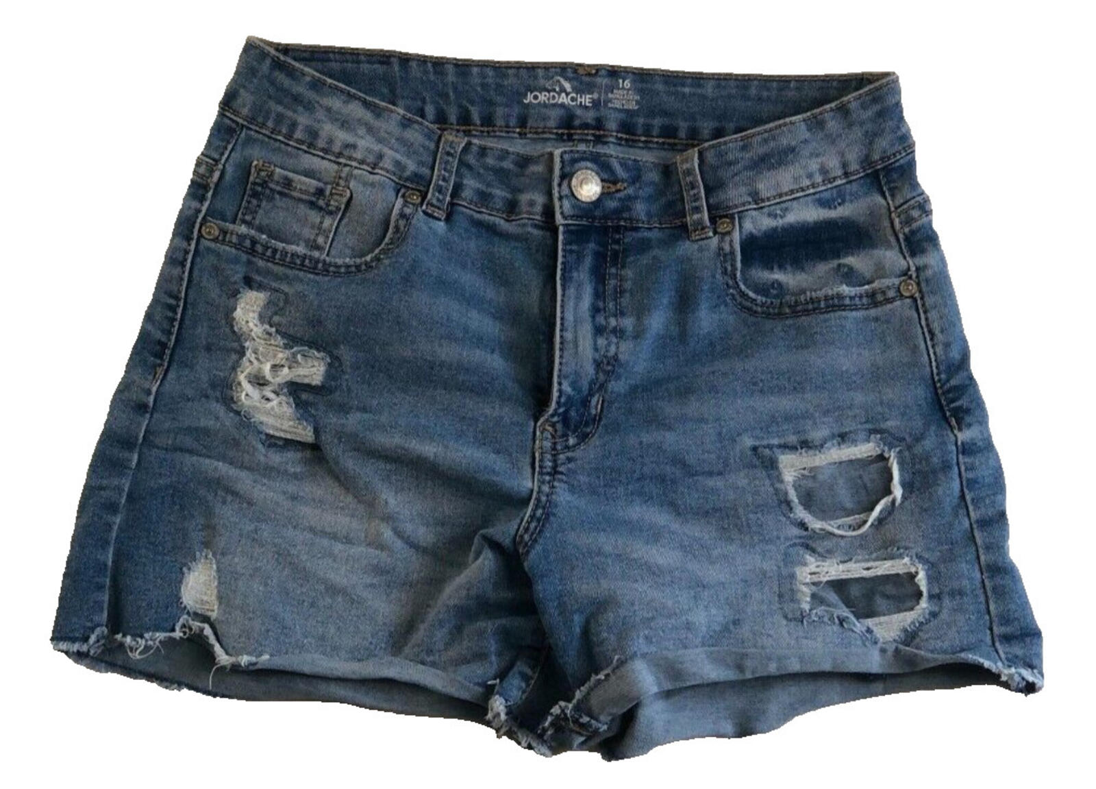 Jordache Shorts Girls Sz 16 Blue Denim Cut Off Medium Wash Distressed