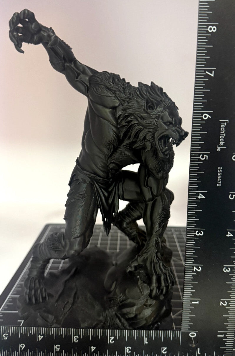 3D Printed Werewolf Statue - PLA - 8 in - Horror - Black - Detailed