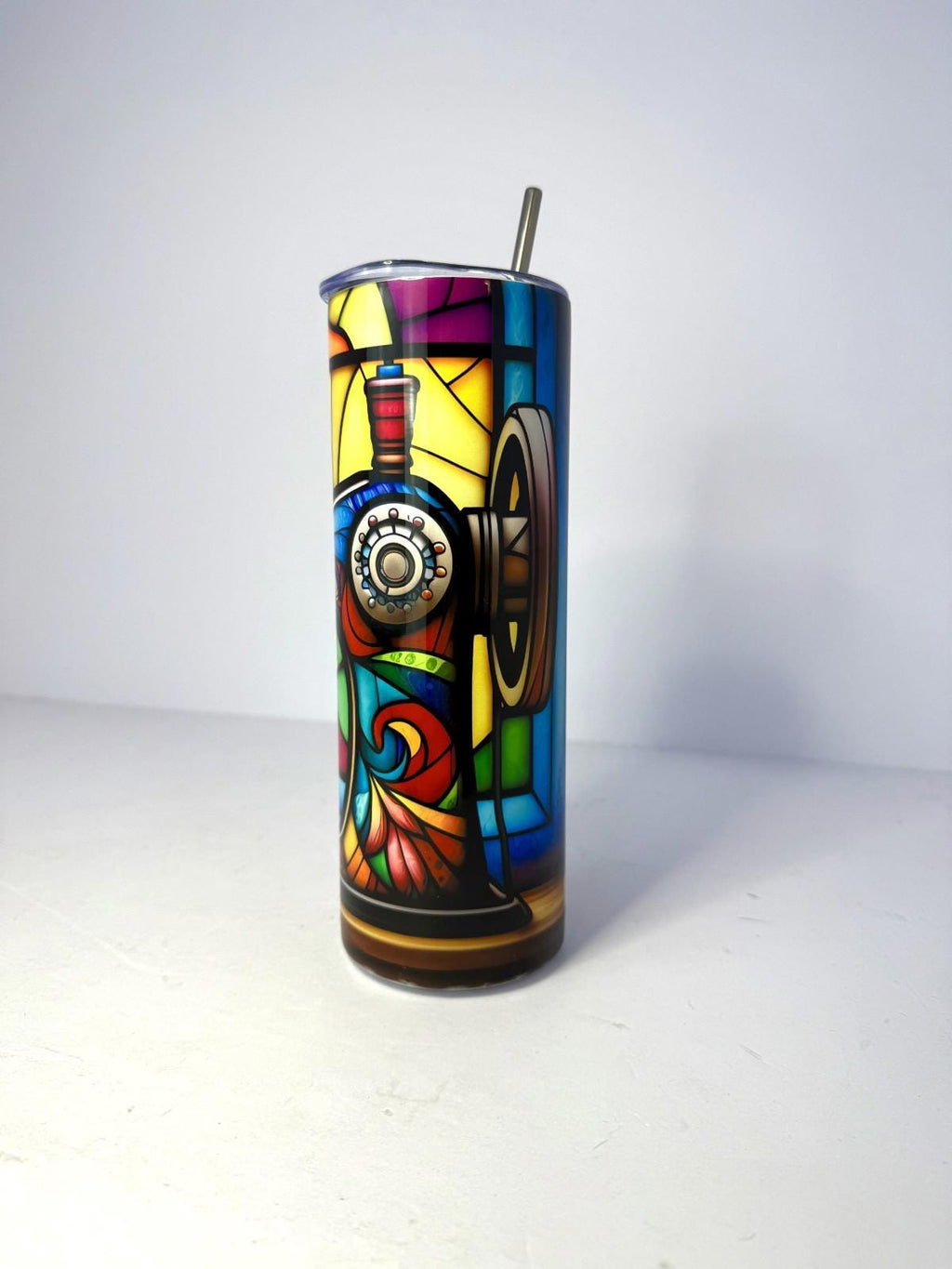 20 oz Stain Glass Sewing Stainless Steel Tumbler with Lid, Straw