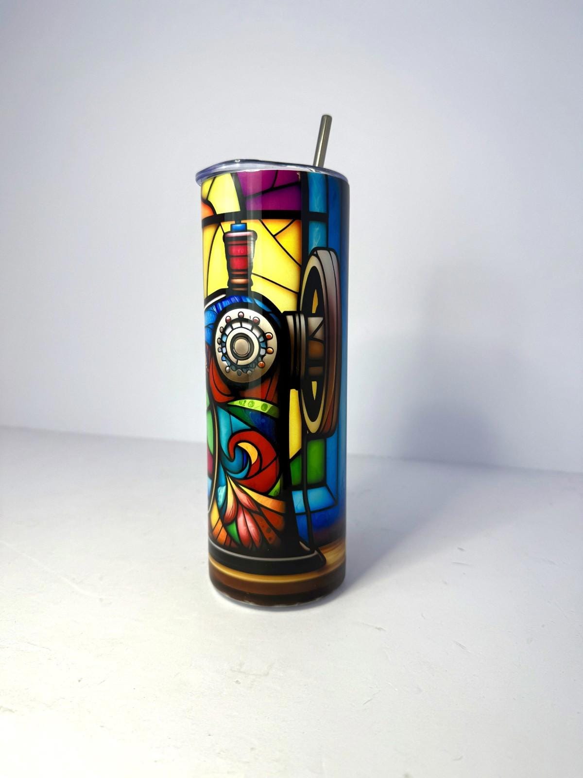20 oz Stain Glass Sewing Stainless Steel Tumbler with Lid, Straw