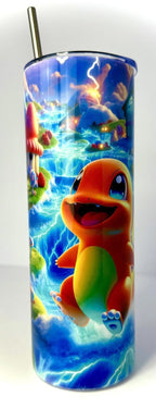 20 oz Charmander Stainless Steel Tumbler with Lid, Straw ~ Pokemon
