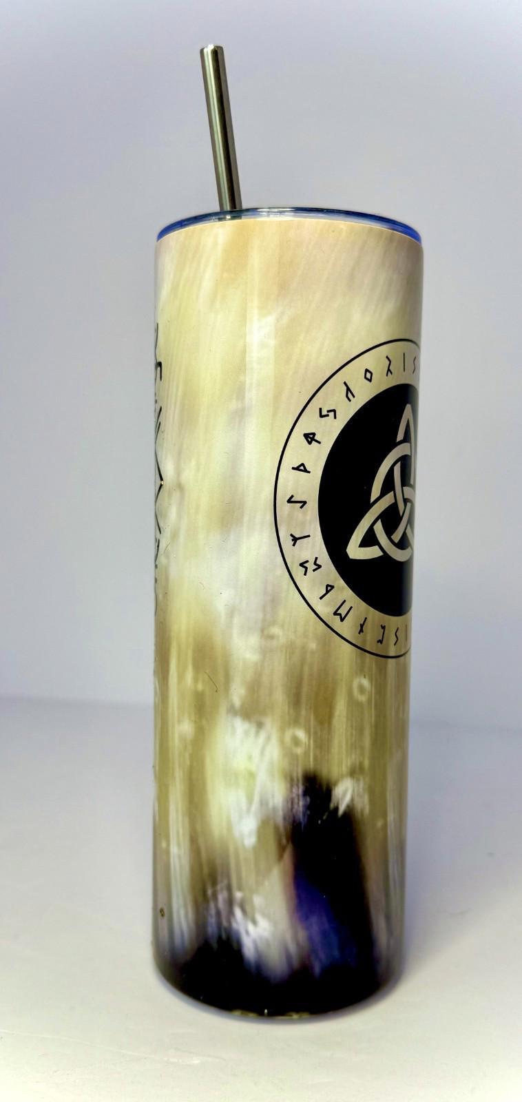 20 oz Viking Horn Stainless Steel Tumbler with Lid, Straw