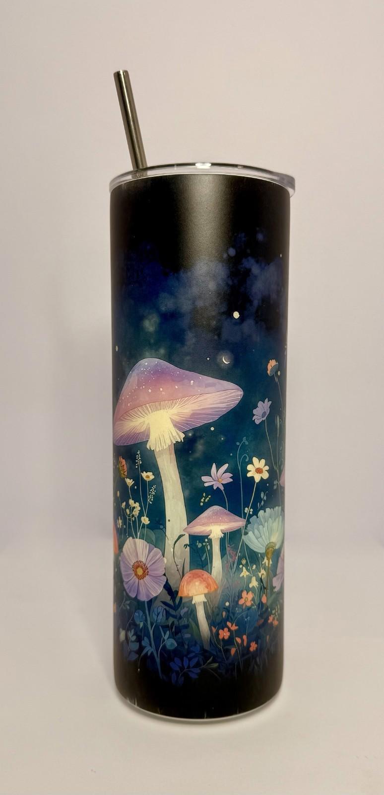 20 oz Fairy Mushrooms Glow in the Dark Stainless Steel Tumbler with Lid, Straw