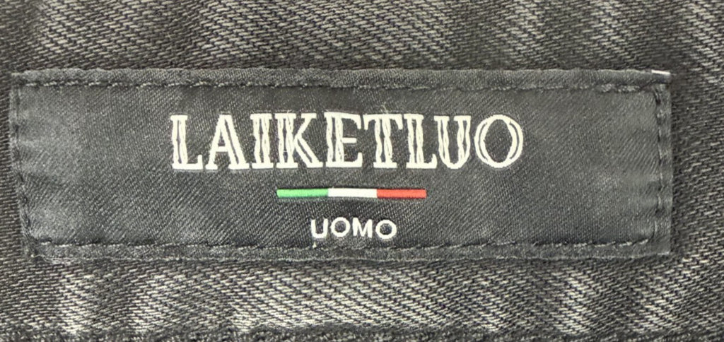 Laiketluo Mens Jeans Sz 31 Black - Metal Logo - Italy Design - Embroidered