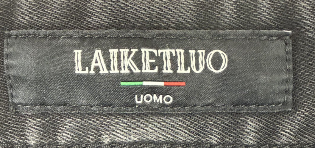 Laiketluo Mens Jeans Sz 31 Black - Metal Logo - Italy Design - Embroidered