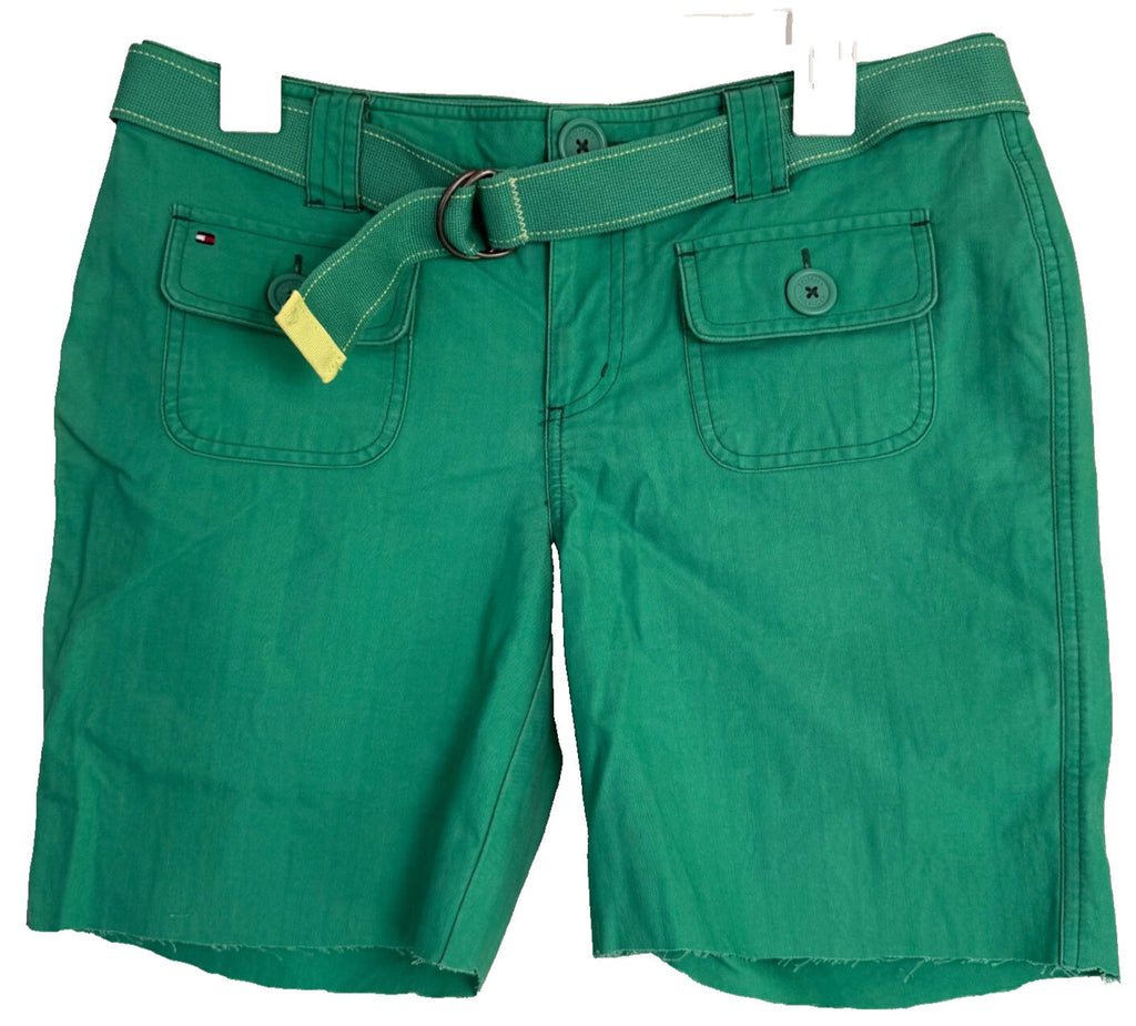 Tommy Hilfiger Womens Shorts Slim Fit Size 8 Cut Off Green with Belt