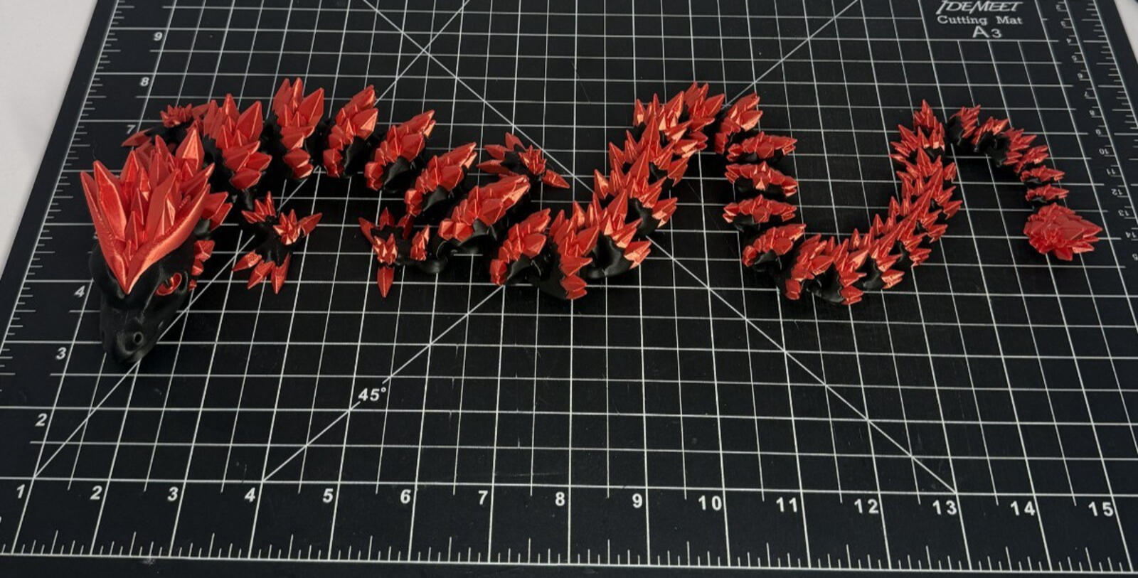 3D Printed Crystal Dragon -PLA- Black and Red - 2 Ft Long - Articulated dragon