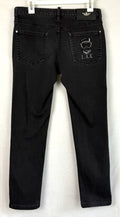 Laiketluo Mens Jeans Sz 31 Black - Metal Logo - Italy Design - Embroidered