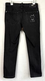 Laiketluo Mens Jeans Sz 31 Black - Metal Logo - Italy Design - Embroidered