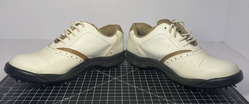FootJoy Womens Golf Shoes Size 7.5 Oxford Two Tone Tan White Spikes Lace Up