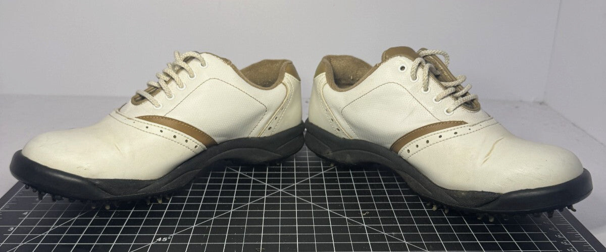 FootJoy Womens Golf Shoes Size 7.5 Oxford Two Tone Tan White Spikes Lace Up