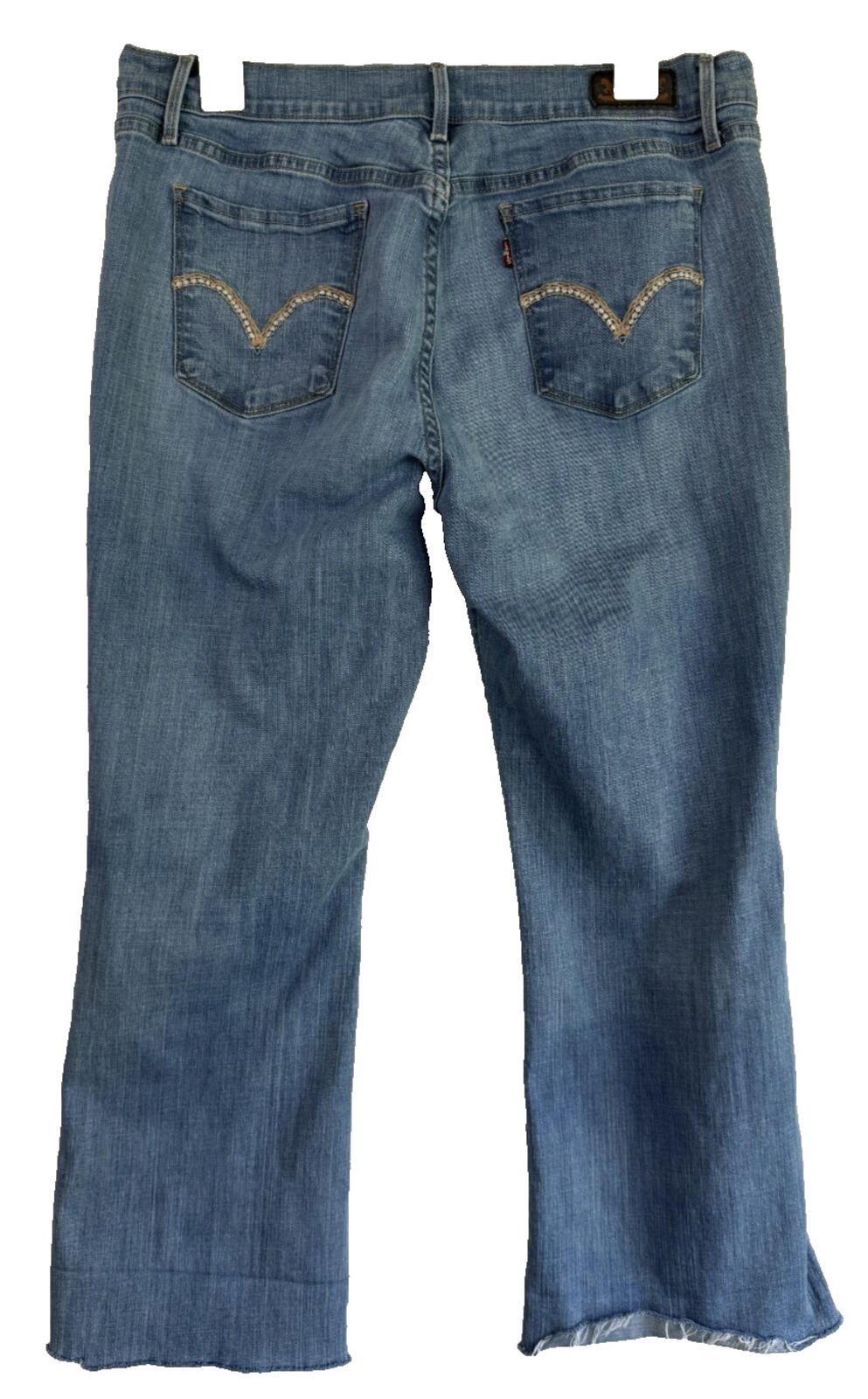 Levis 515 Boot Cut Stretch Blue Jeans Womens Sz 12 Short Raw Hem