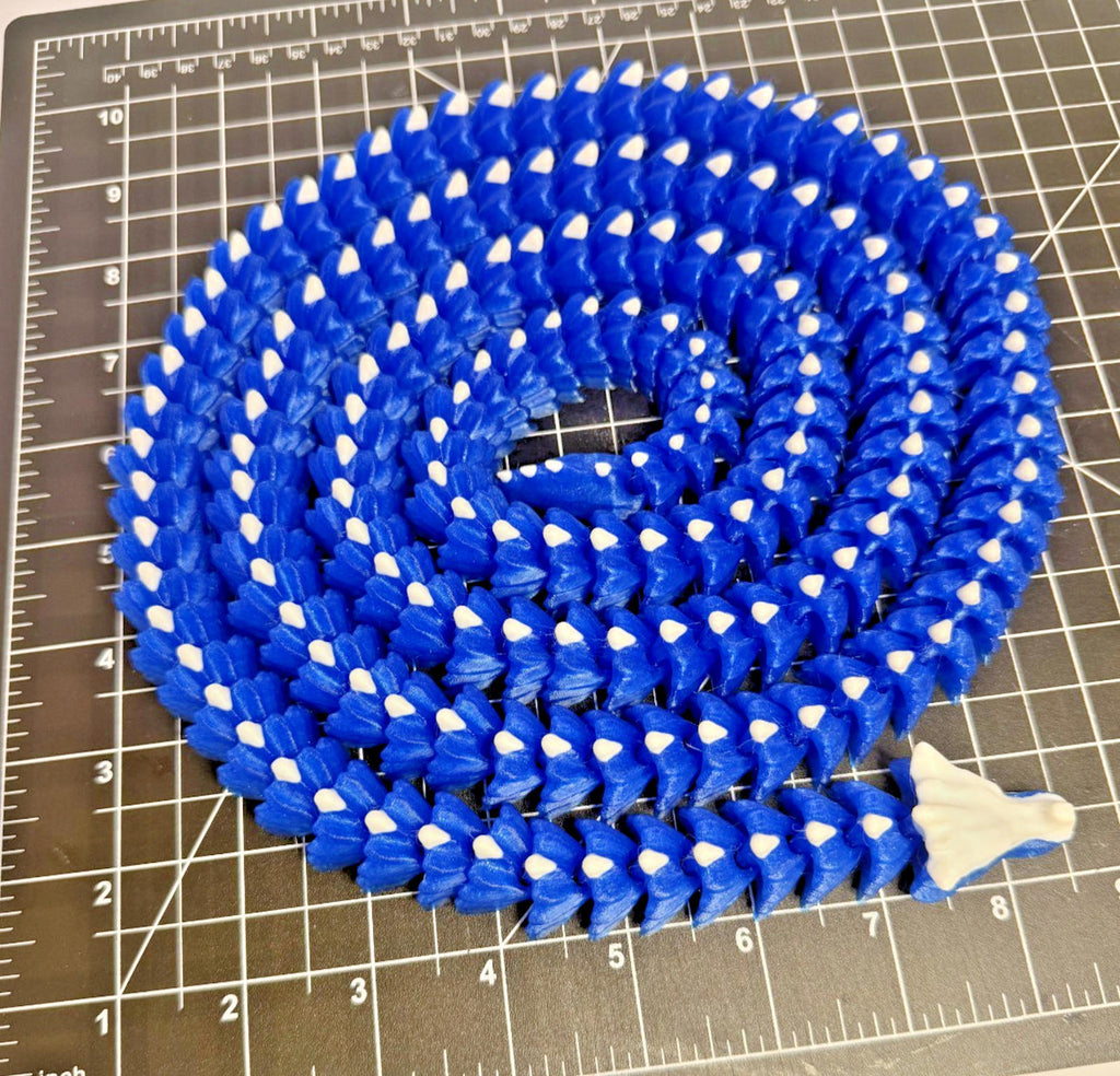 3D Printed LONG Dragon/Snake - PLA - Ice Blue and White - 5 Feet 4 Inches