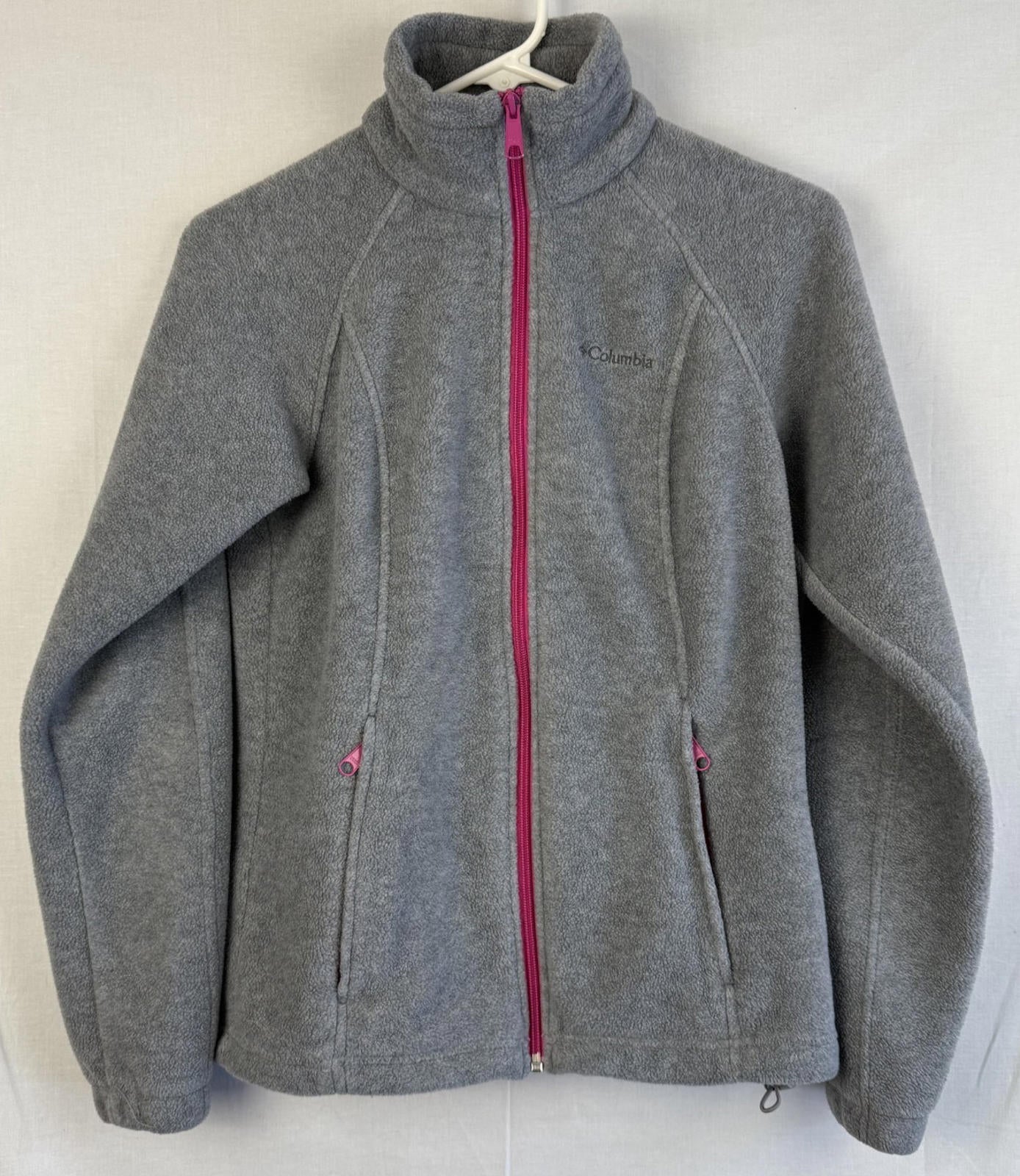 Columbia Jacket Womens Sz XS Gray Pink Accents Full Zip Pockets Fleece Outdoor