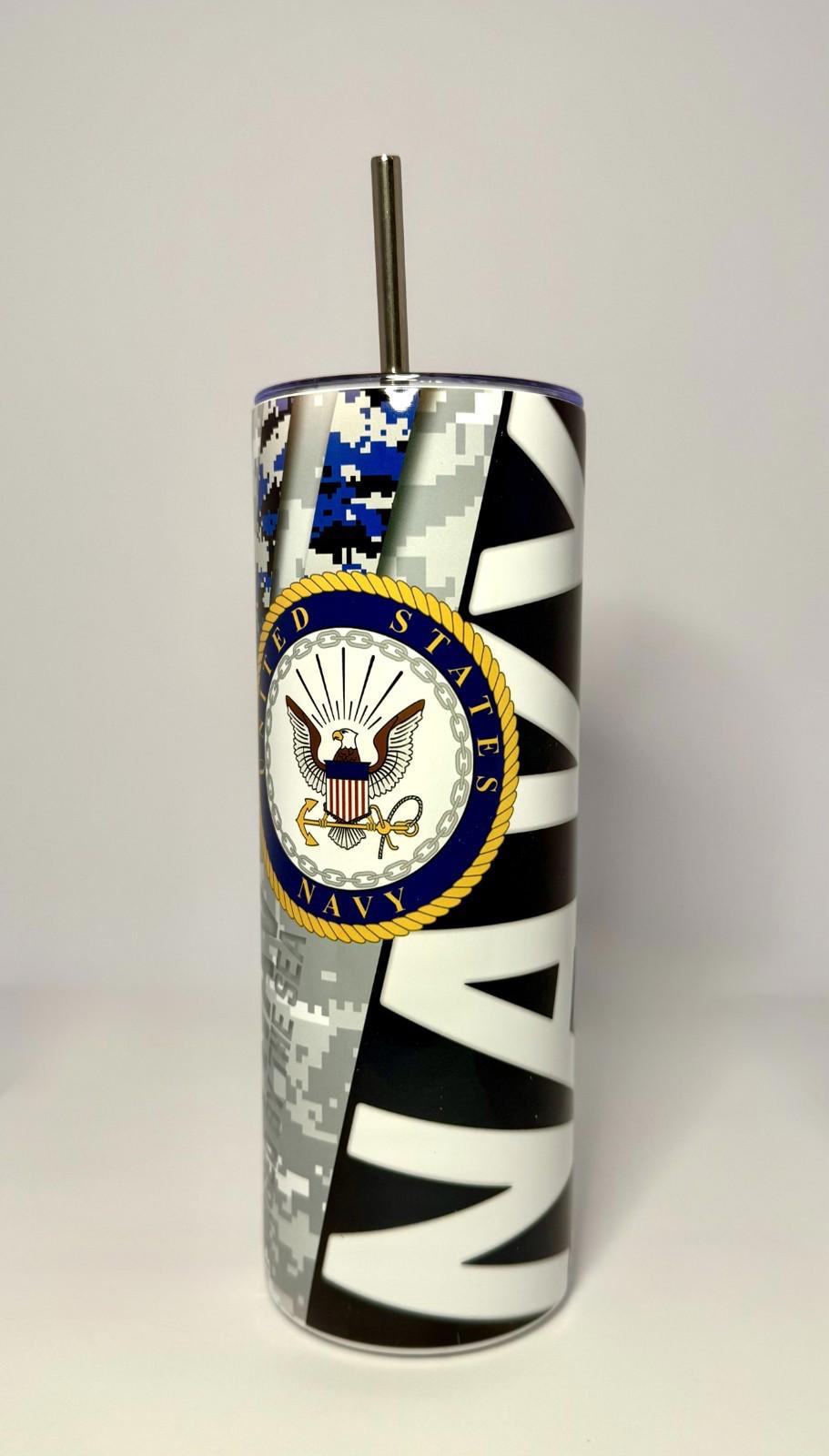 20 oz Navy Stainless Steel Tumbler with Lid, Straw