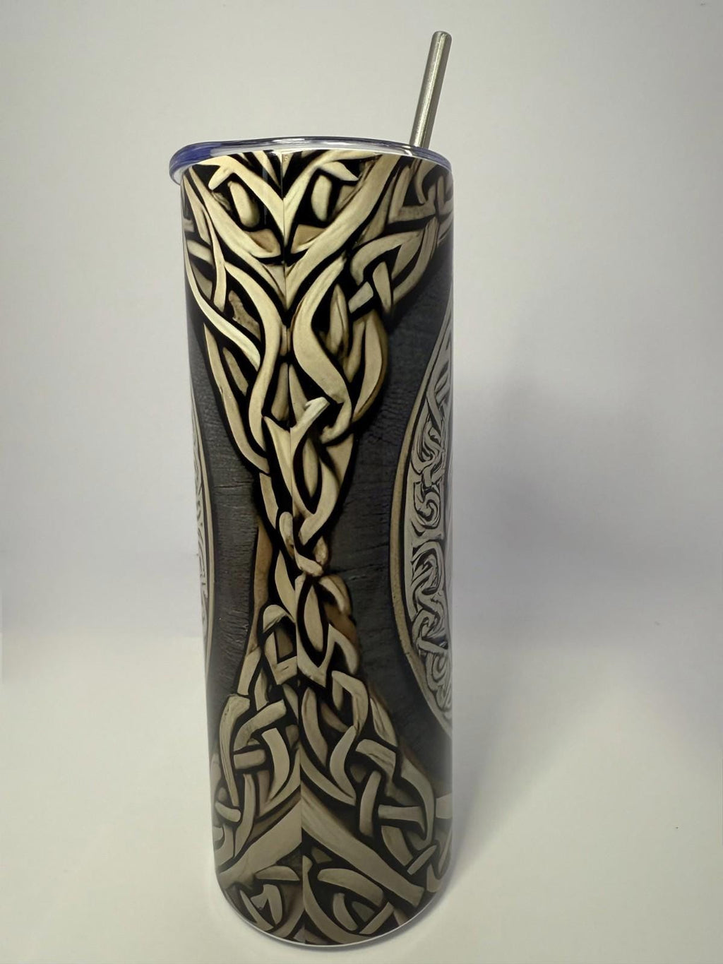 20 oz White Wolf Stainless Steel Tumbler with Lid, Straw