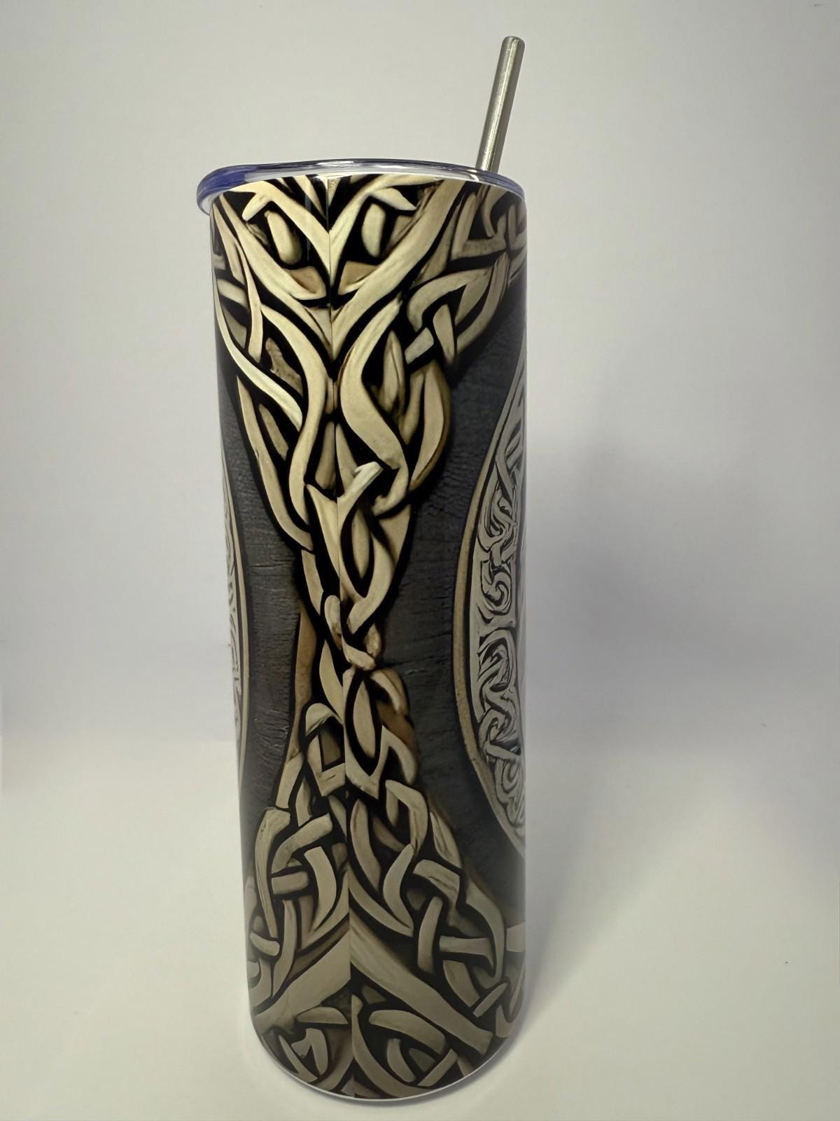 20 oz White Wolf Stainless Steel Tumbler with Lid, Straw