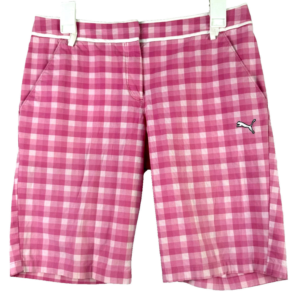 Puma Sport lifestyle Pink/white Plaid Womens Bremuda Shorts Size 8