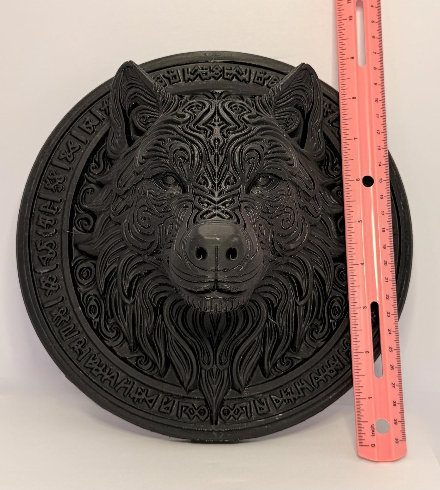 3D Printed Wolf Runes Large Plaque - Black